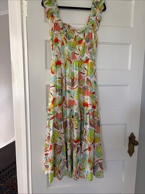 Karlie Multicolor Linen Floral Tiered Maxi Dress-Large